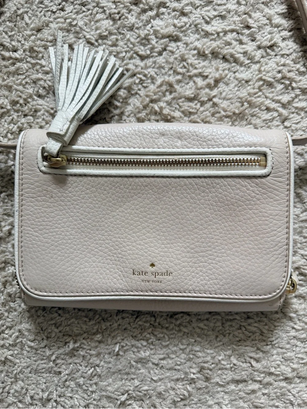 kate spade Pebbled Leather Cream Crossbody with Tassel